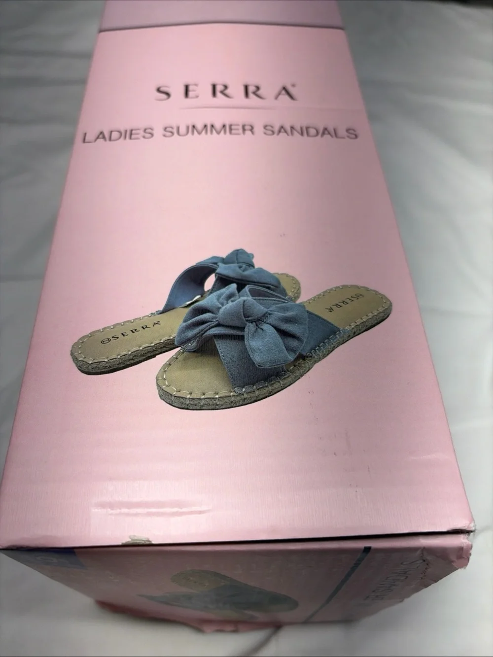Serra Light Blue Bow Espadrille Slide Sandals
